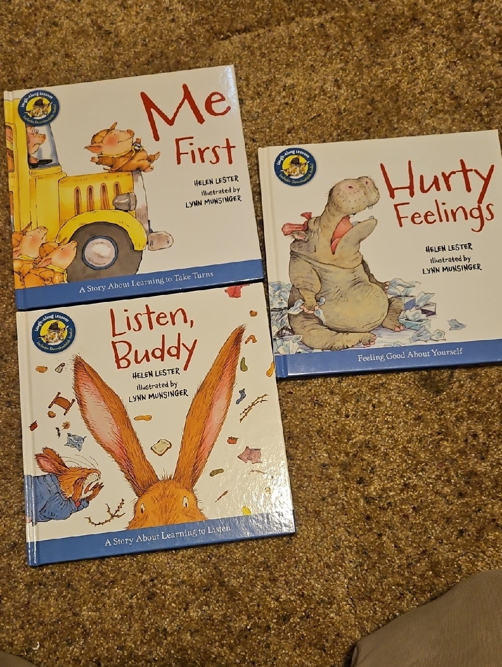 Kids Book Set - Me First, Listen Buddy, Hurty Feelings - White/Blue